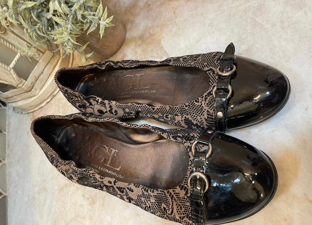 AGL attilio giusti leombruni floral lace look leather flats sz 39/9